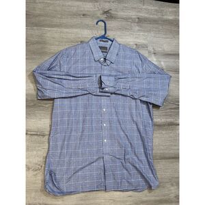 Nordstrom Traditional Fit Men's 17 Long Sleeve Blue Plaid Dress‎ Shirt
